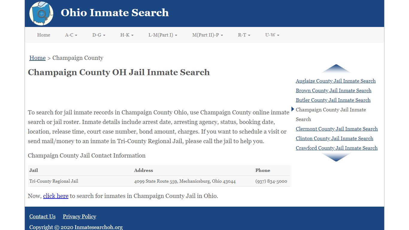 Champaign County OH Jail Inmate Search